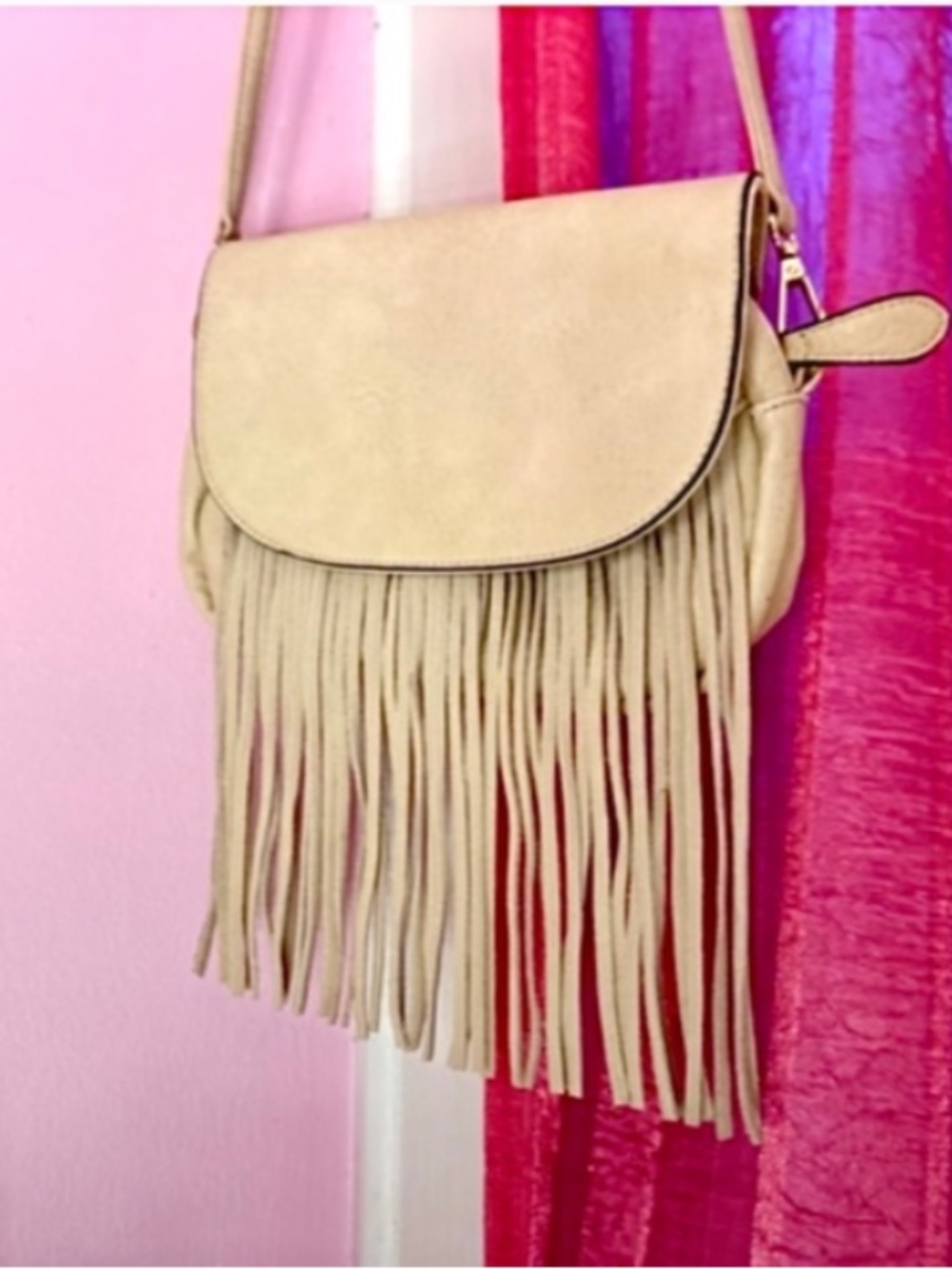 Faux Leather Crossbody Boho Western Fringe Bag Stone Grey Women’s Small Purse